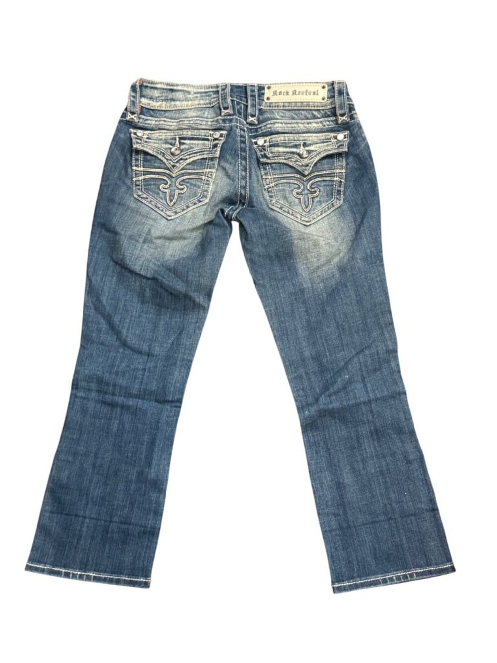 Rock Revival Celine Capri Jeans Size 26 Distressed Blue Denim With Rhinestone Ac